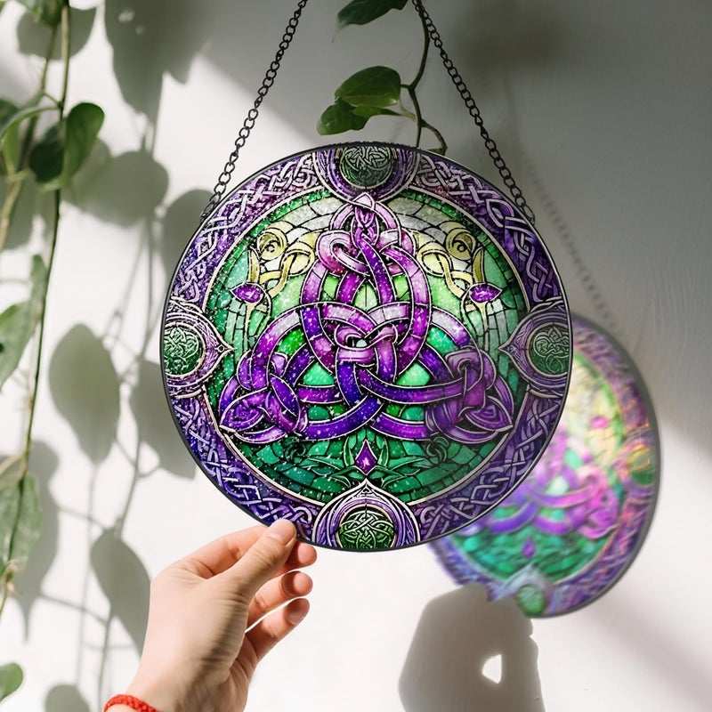 LAOWEIKI Stained Glass Window Hanging, LAOWEIKI 8'' Celtic Knot Suncatcher, Stained Glass Ornament, Suncatchers for Windows Hanging, Window Decor, Outdoor or Indoor, Gifts for Friends, Women, Art Lover - Image 3