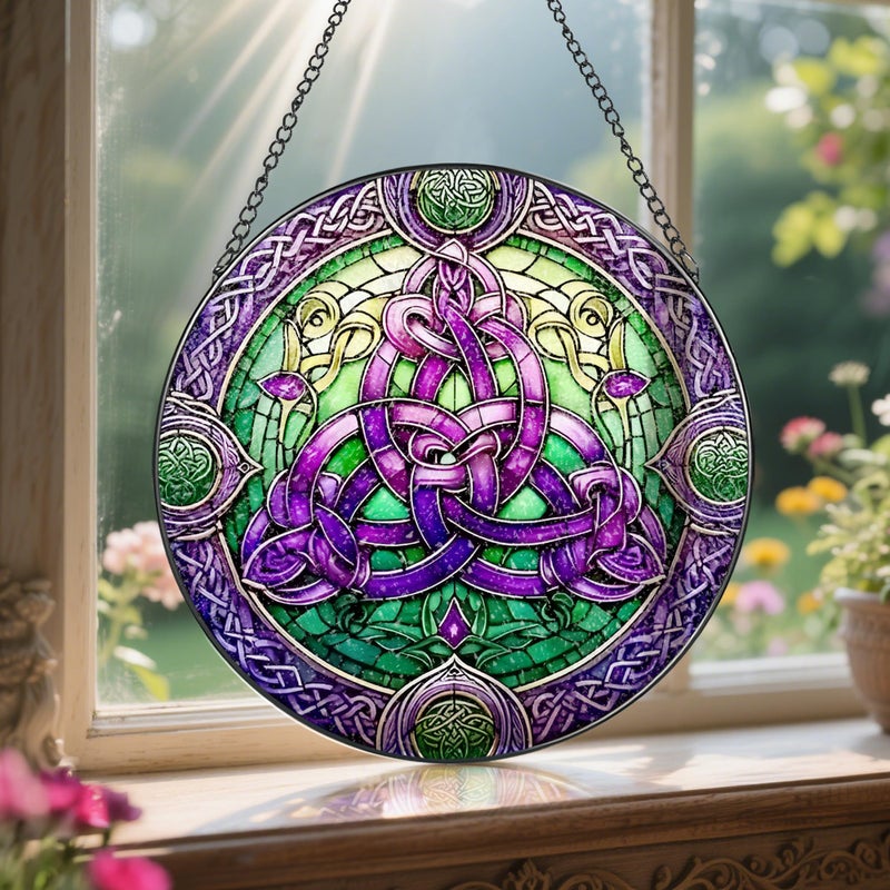 LAOWEIKI Stained Glass Window Hanging, LAOWEIKI 8'' Celtic Knot Suncatcher, Stained Glass Ornament, Suncatchers for Windows Hanging, Window Decor, Outdoor or Indoor, Gifts for Friends, Women, Art Lover - Image 5