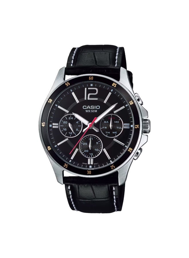 CASIO Men's Leather Analog Quartz Watch MTP-1374L-1AVDF - 44 mm - Black