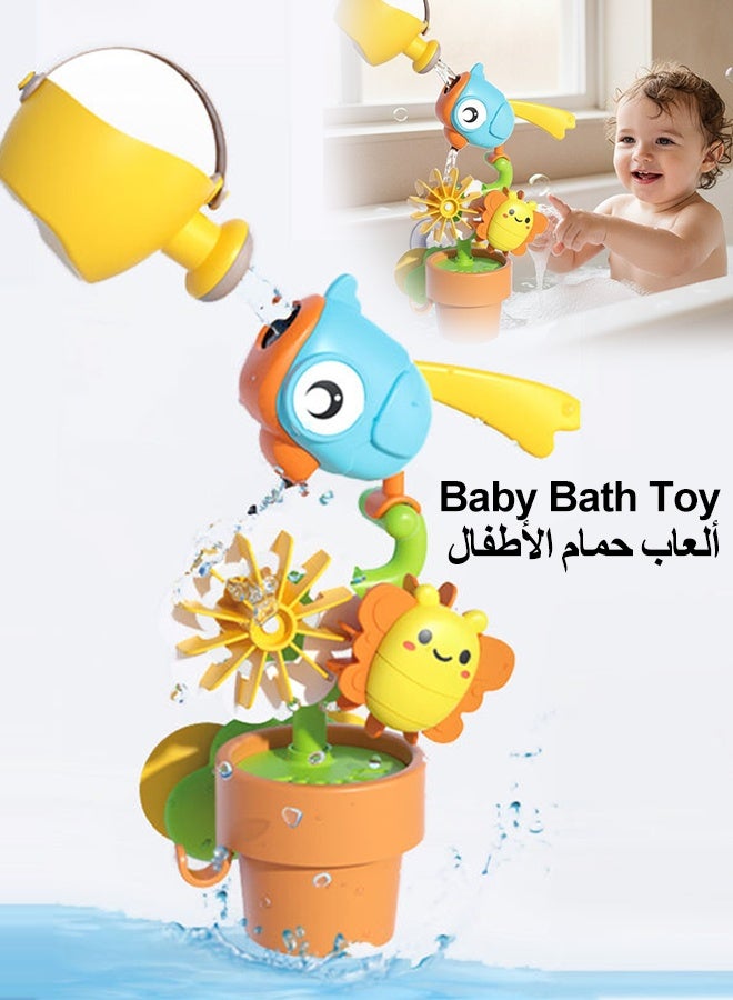 Bath Toys,Small Bird Parrot Bathroom Toy with Anti-bacterial Filter,Watering Can Baby Bath Toy with Strong Suction Cups,Watering Flower Bath Toy Water Series for Kid,Kids Water Spinner for Tub Pool Bath Bathtub Toy,Attaches to Tub Wall for Easy Toy Holder and Storage,Bathtime Bathroom Toys Birthday Gifts for Girls Boys,Preschool Toddler Pool Toys - Image 1