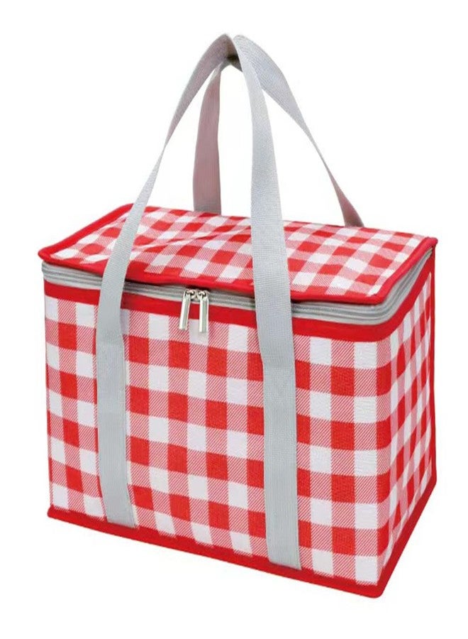 Lchkrep Insulated Bag Picnic Basket Bags Beach Bag Foldable Cooler Bag Reusable with Zippered top-for Warm or Cold Picnic Accessories, Outdoor(13.8x7.9x7.9 in) (RED) - Image 1