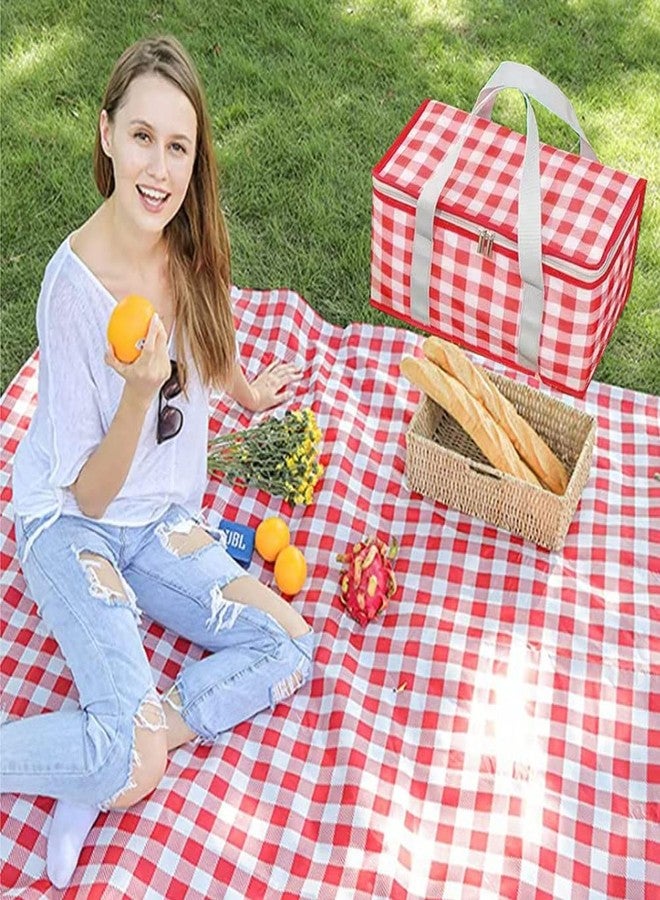 Lchkrep Insulated Bag Picnic Basket Bags Beach Bag Foldable Cooler Bag Reusable with Zippered top-for Warm or Cold Picnic Accessories, Outdoor(13.8x7.9x7.9 in) (RED) - Image 2