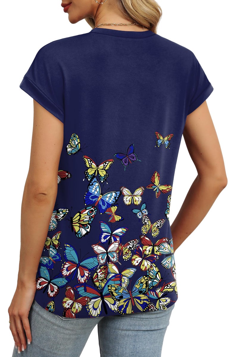 Alaroo Womens Summer Tops 2026 Trendy Tshirts Shirts Cap Sleeve Crewneck Beach Vacation Clothes Floral Bobo Hawaiian Print 37 L - Image 4