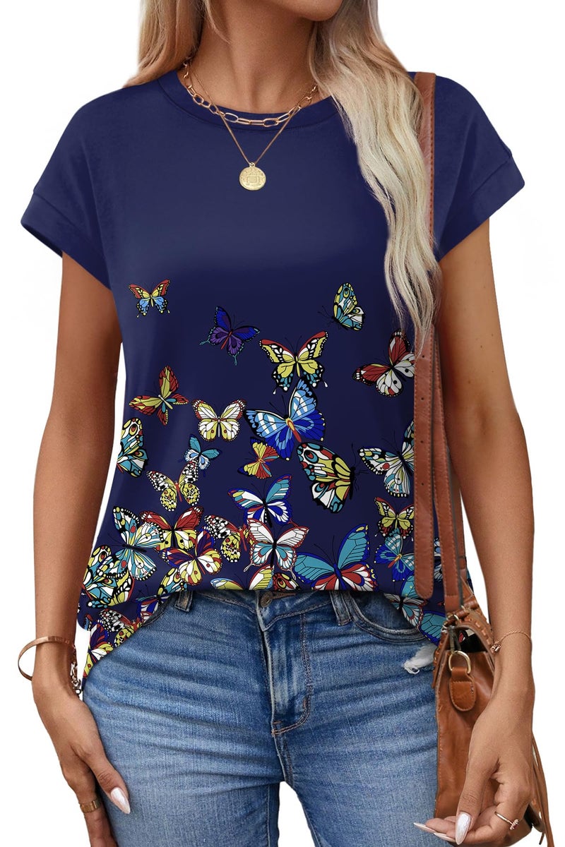 Alaroo Womens Summer Tops 2026 Trendy Tshirts Shirts Cap Sleeve Crewneck Beach Vacation Clothes Floral Bobo Hawaiian Print 37 L - Image 3