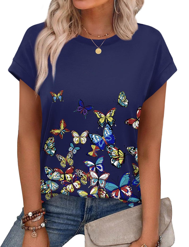 Alaroo Womens Summer Tops 2026 Trendy Tshirts Shirts Cap Sleeve Crewneck Beach Vacation Clothes Floral Bobo Hawaiian Print 37 L - Image 1