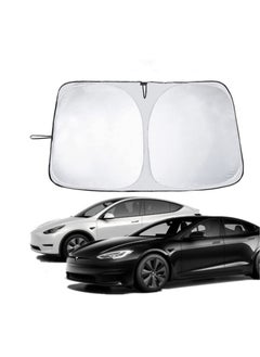 Generic Tesla Model 3 Model Y Windshield Sunshade Front Windshield Double Layer Light Blocking Fabric Foldable Sun Shade with a Storage Bag  - Image 1