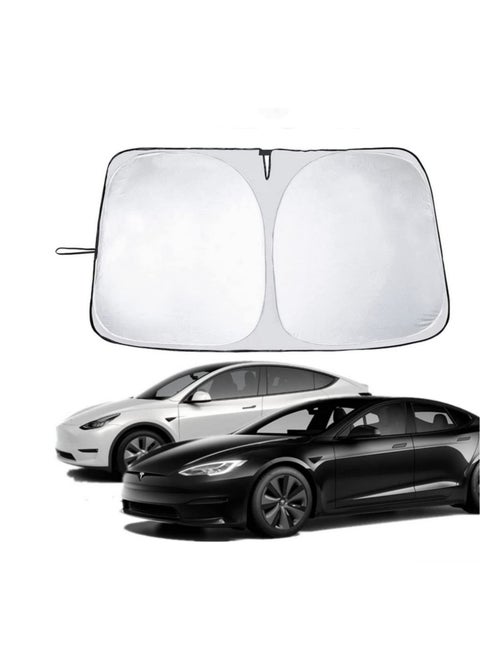 Tesla Model 3 Model Y Windshield Sunshade Front Windshield Double Layer Light Blocking Fabric Foldable Sun Shade with a Storage Bag