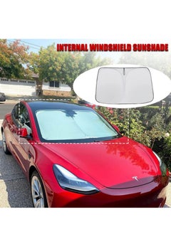 Generic Tesla Model 3 Model Y Windshield Sunshade Front Windshield Double Layer Light Blocking Fabric Foldable Sun Shade with a Storage Bag  - Image 5