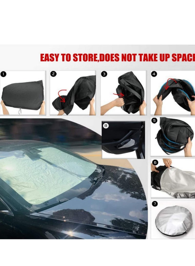 Tesla Model 3 Model Y Windshield Sunshade Front Windshield Double Layer Light Blocking Fabric Foldable Sun Shade with a Storage Bag