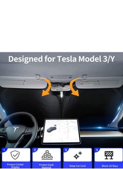 Generic Tesla Model 3 Model Y Windshield Sunshade Front Windshield Double Layer Light Blocking Fabric Foldable Sun Shade with a Storage Bag  - Image 4