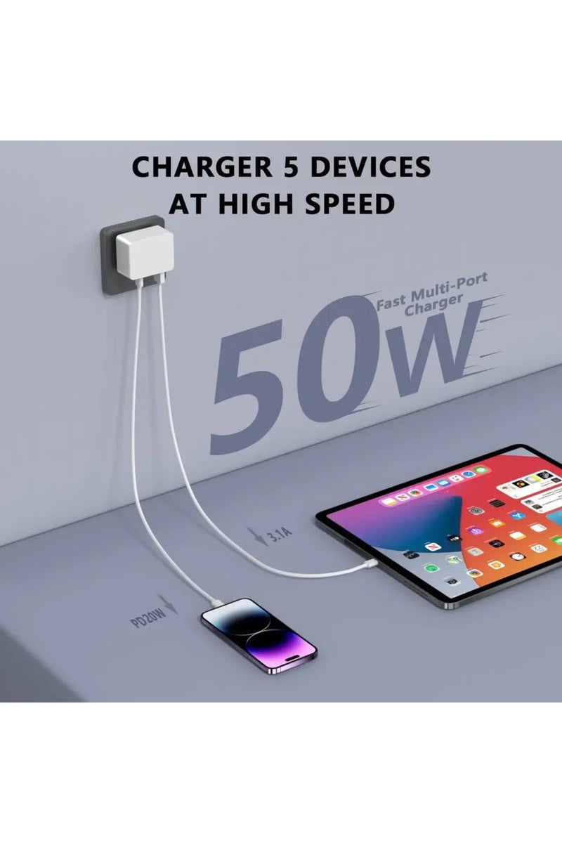 erorex Cargador USB C Charger Cargador Rapido 50W 5 Puertos Bloque de Carga rápida, multicargador USB Ca... - Image 2