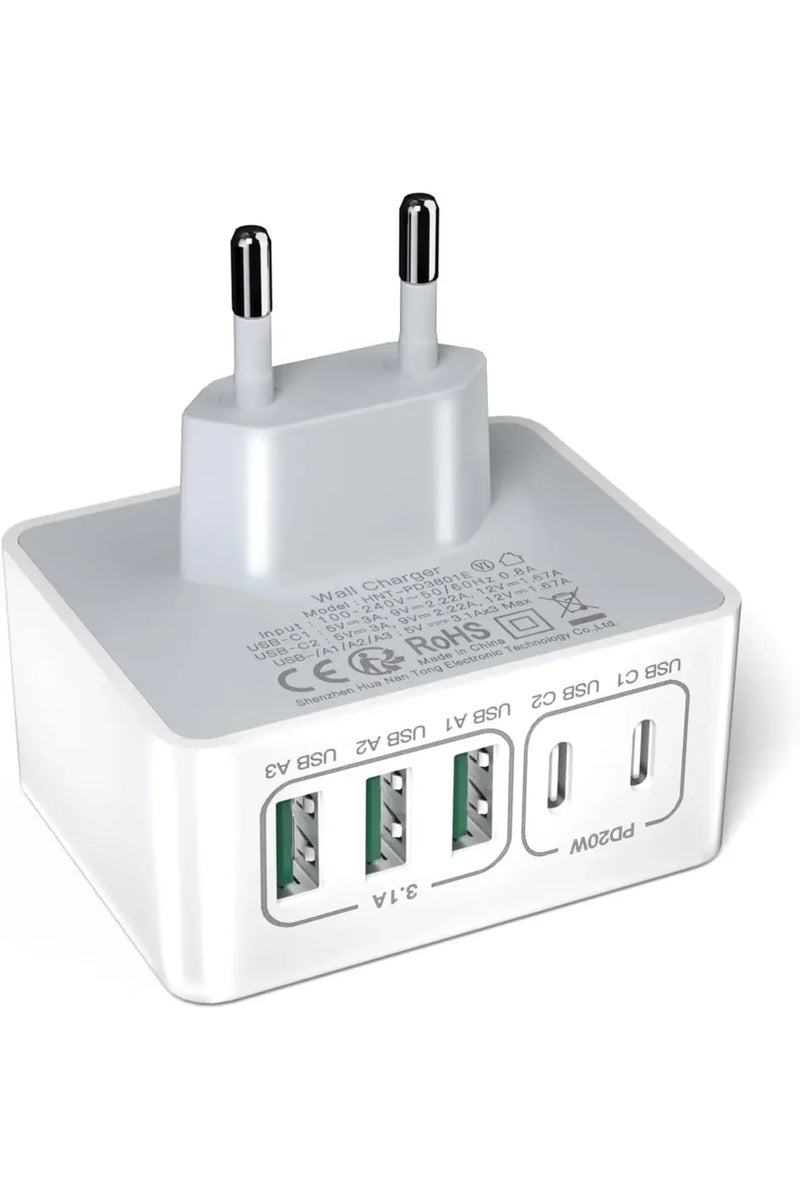 erorex Cargador USB C Charger Cargador Rapido 50W 5 Puertos Bloque de Carga rápida, multicargador USB Ca... - Image 1