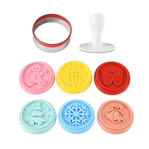 top Topolopyfeely Cookie Stamp-a Set of 6 Colorful Silicone Cookie Stamp Press, Ring Cutter and Handle for Christmas and Daily Baking - Image 1