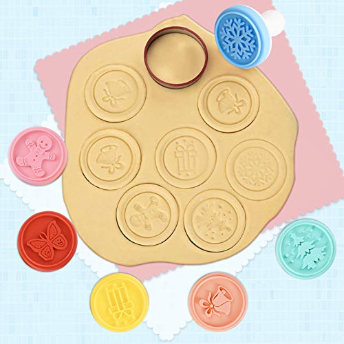 top Topolopyfeely Cookie Stamp-a Set of 6 Colorful Silicone Cookie Stamp Press, Ring Cutter and Handle for Christmas and Daily Baking - Image 4