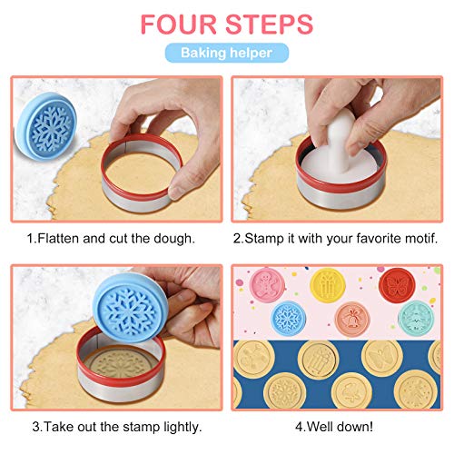 top Topolopyfeely Cookie Stamp-a Set of 6 Colorful Silicone Cookie Stamp Press, Ring Cutter and Handle for Christmas and Daily Baking - Image 3