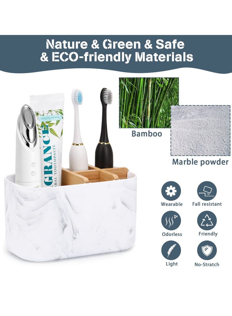 Hoasis Toothbrush Holders for Bathrooms, 5 Slots Bamboo Toothbrush Holder， Kids Electric Toothbrush Holder and Toothpaste Holder， for Bathroom Countertop Accessories Storage, Marble Toothbrush Organizer - Image 3