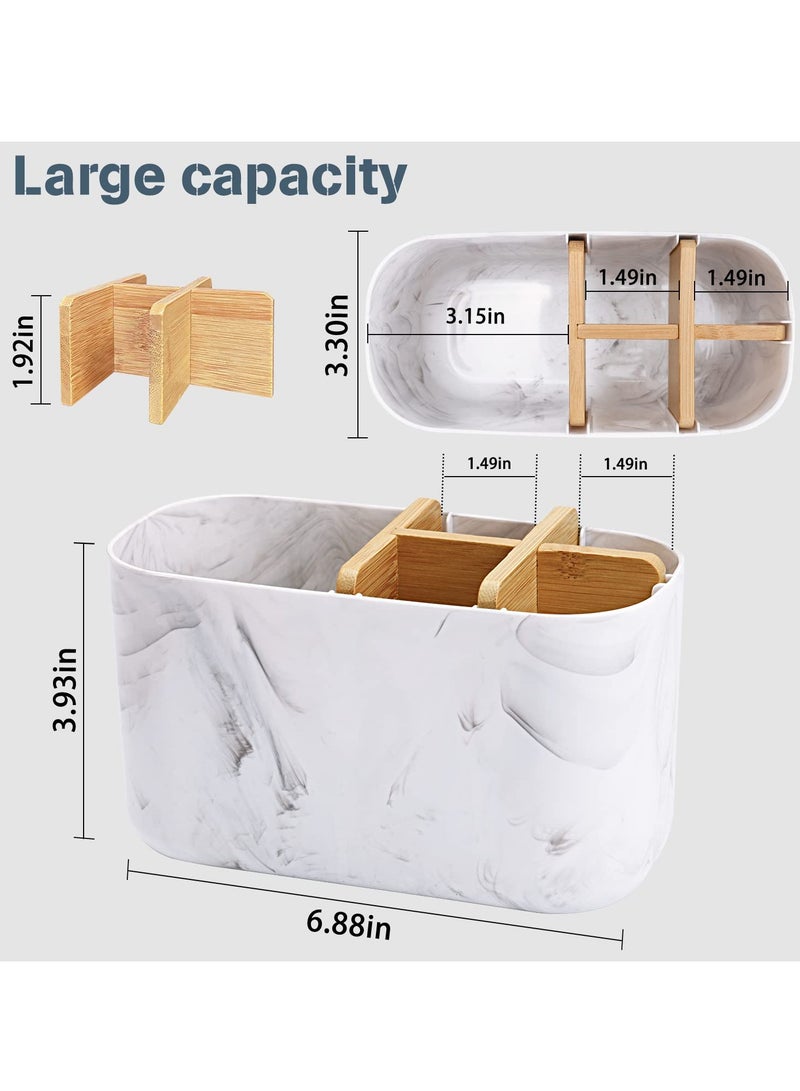 Hoasis Toothbrush Holders for Bathrooms, 5 Slots Bamboo Toothbrush Holder， Kids Electric Toothbrush Holder and Toothpaste Holder， for Bathroom Countertop Accessories Storage, Marble Toothbrush Organizer - Image 2