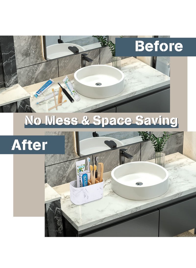 Hoasis Toothbrush Holders for Bathrooms, 5 Slots Bamboo Toothbrush Holder， Kids Electric Toothbrush Holder and Toothpaste Holder， for Bathroom Countertop Accessories Storage, Marble Toothbrush Organizer - Image 4