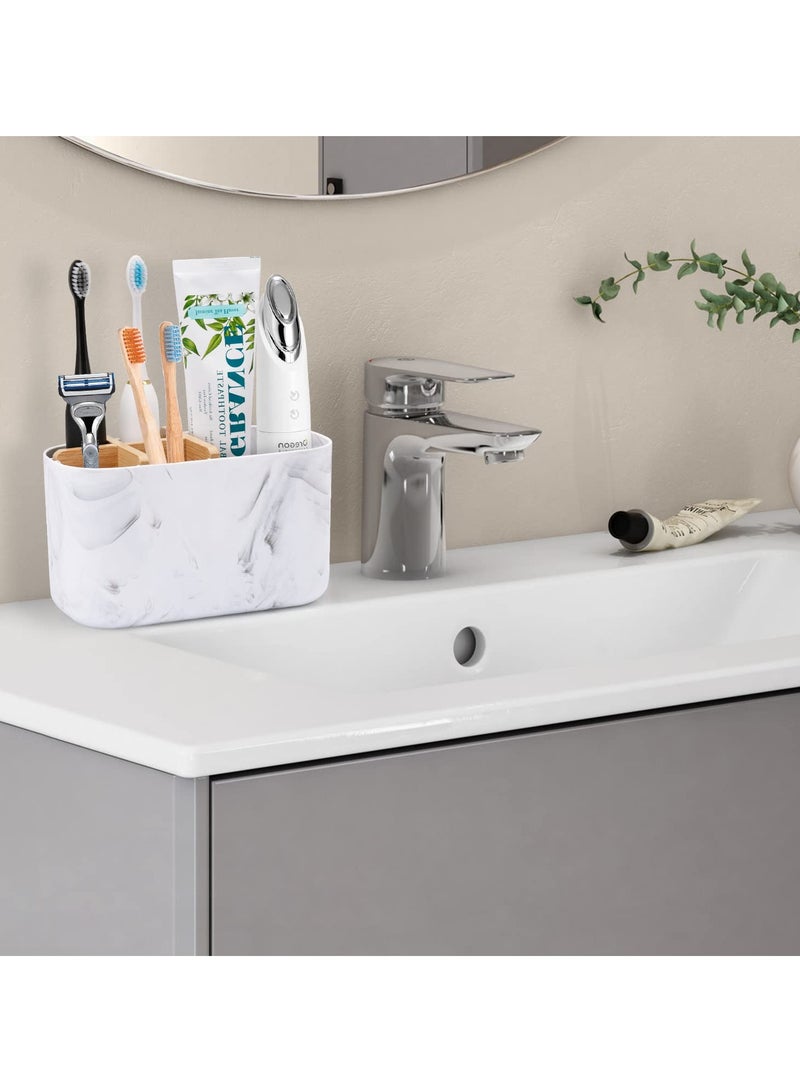 Hoasis Toothbrush Holders for Bathrooms, 5 Slots Bamboo Toothbrush Holder， Kids Electric Toothbrush Holder and Toothpaste Holder， for Bathroom Countertop Accessories Storage, Marble Toothbrush Organizer - Image 5