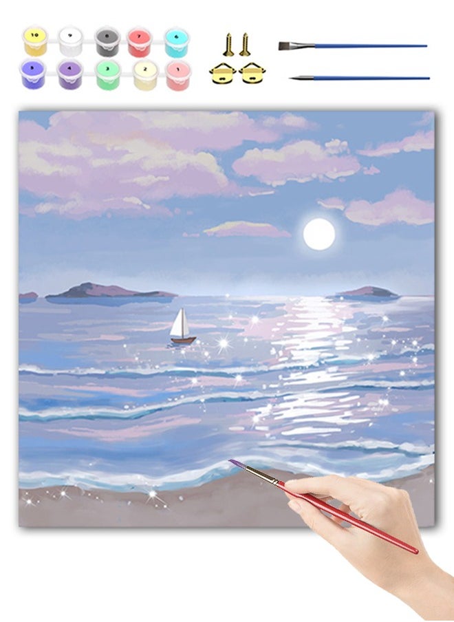 Generic - Seascape Themed Diy Paint By Numbers Kits, Oil Painting On Canvas For Adults Beginners, For Painting Party And Classroom Activity And Gift - Image 1