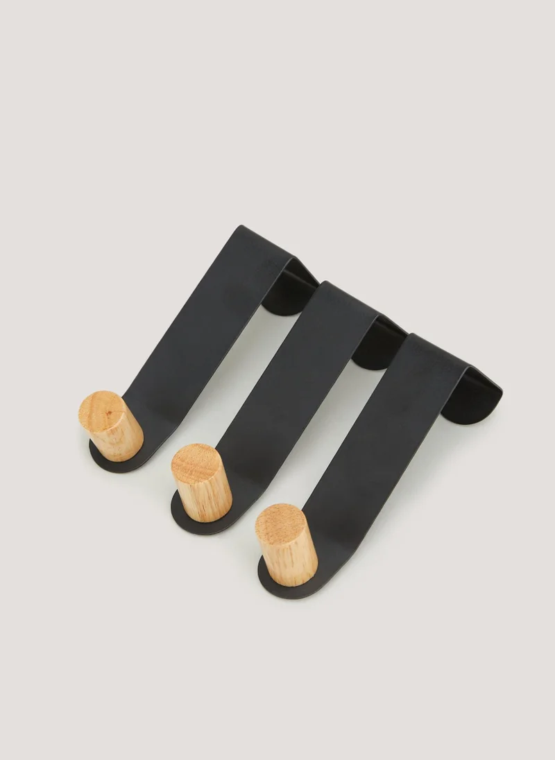 ماتلان 3 Pack Black Metal & Wood Hooks (12cm x 3cm x 3cm)