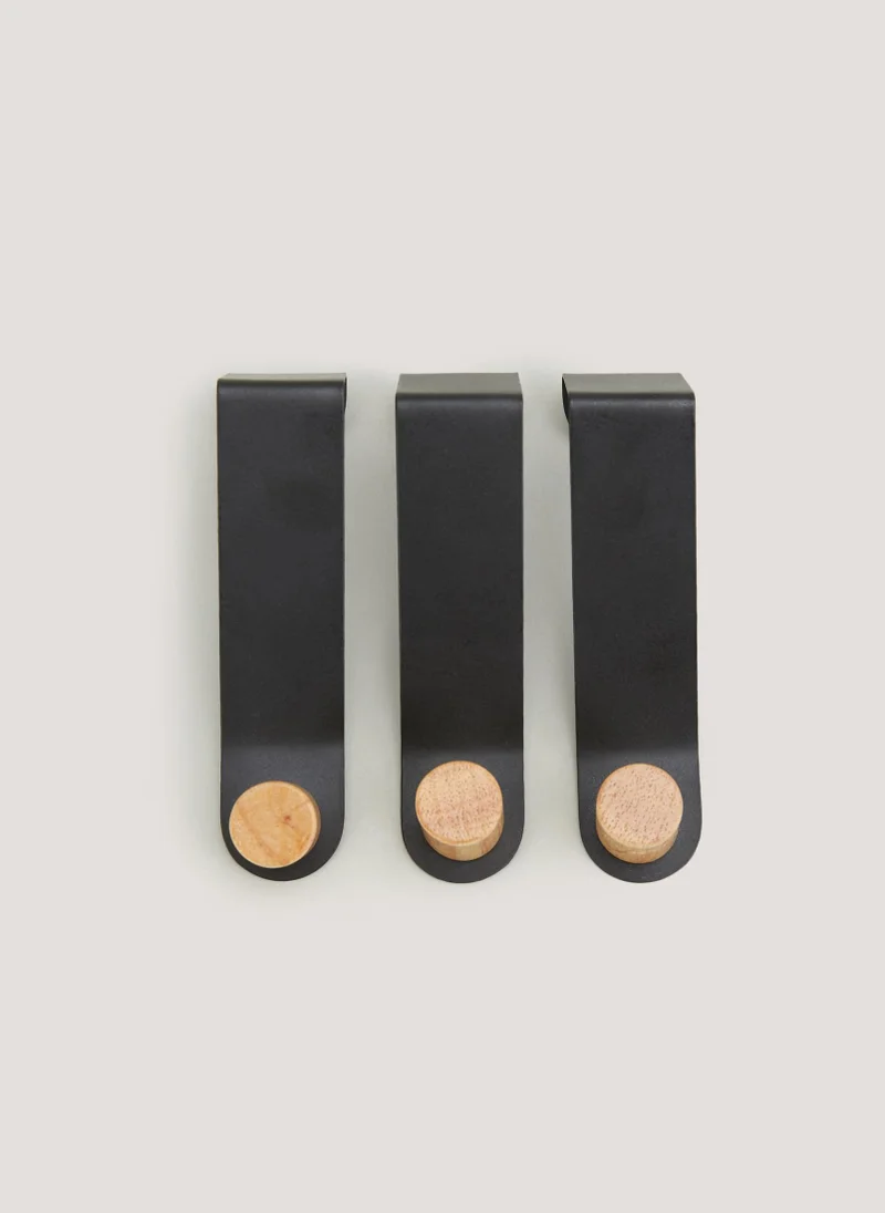 ماتلان 3 Pack Black Metal & Wood Hooks (12cm x 3cm x 3cm)