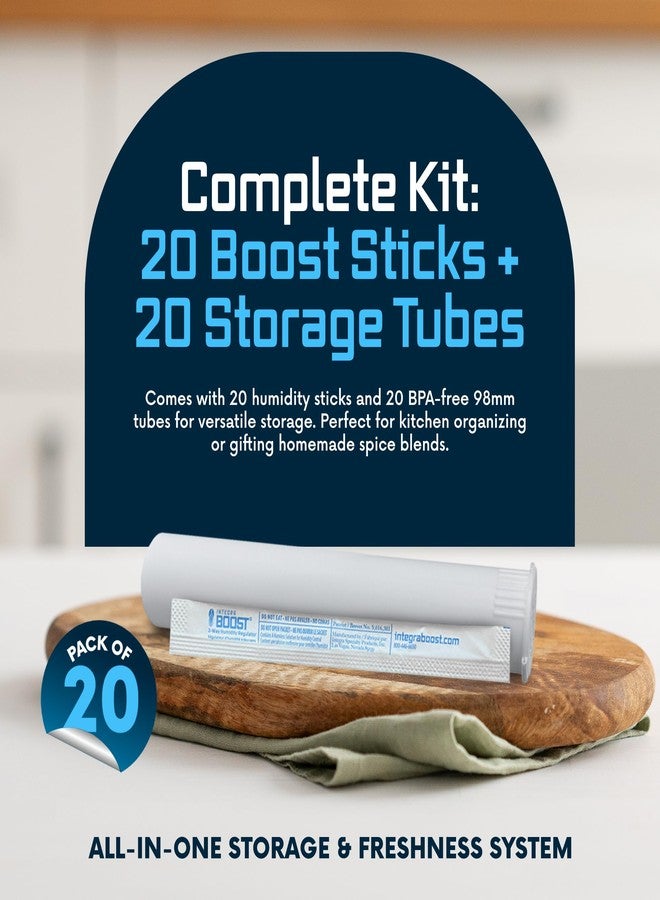 Integra Boost 2-Way Humidity Control Sticks - 62% RH Moisture Packs to Preserve Flavor & Freshness - Includes 98mm White Squeeze Top Tubes - Patented Technology - 20 Count Moisture Pack Set - Image 4