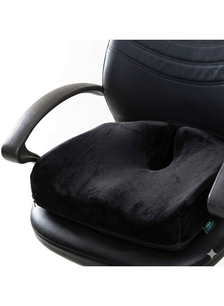 Max Comfort Advanced memory foam fistula seat with cooling gel layer, seat cushion to relieve coccyx and hemorrhoid pressure for long periods of sitting at the office or in the car, 47*36*7, Max Comfort - Image 4