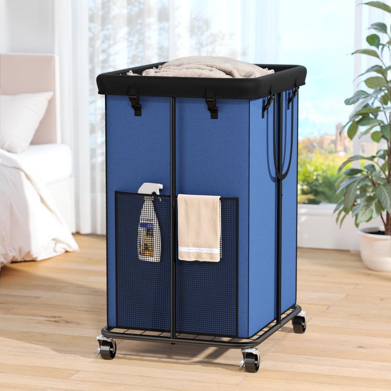 Olldide 150L Laundry Hamper with Wheels, Rolling Laundry Basket with Metal Frame and Removable Bag, Large & Tall Dirty Clothes Hampers for Bedroom Aesthetic, Laundry Room, Bathroom, Dorm-Blue - Image 1