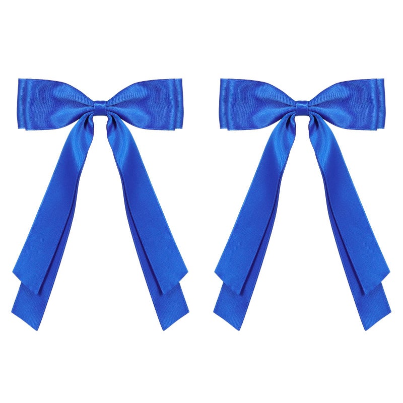Miroksh Royal Blue Large Hair Bows Alligator Clip 5.5" Solid Satin Polyester Ribbon Ponytail Hair Barrettes with Long Tail Wedding Dress Decor Accessories for Women Toddler Teen Girls - Image 1