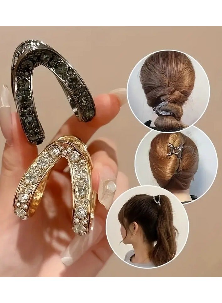 Goolsky Elegant Alloy U-Shaped Hair Clips with Rhinestones, Solid Color Fashion Hair Accessories for Women, Ideal for High Ponytail Styles and Gift Giving - Mixed Color Set for Adults Over 15 Years Old - Image 4