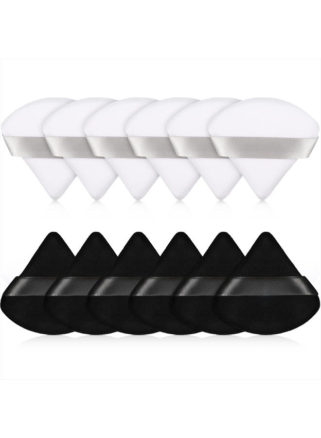 Maitys 12 Pieces Powder Puff Triangle Face Makeup Cosmetic for Loose Powder Soft Body Washable Reusable Foundation Sponge Mineral Wet Dry Makeup Tool(Black, White, Small) - Image 1