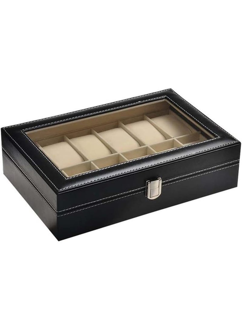 Luxury 12-Slot Watch Display & Storage Box with Clear Viewing Lid - Image 2