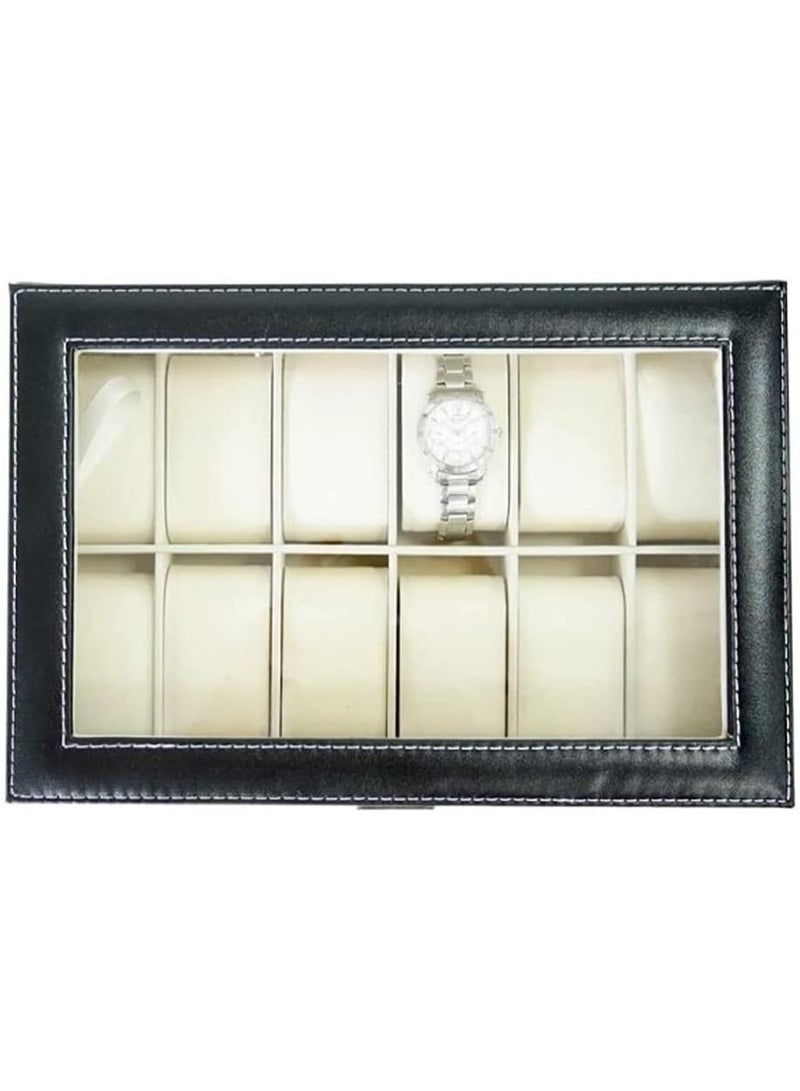 Luxury 12-Slot Watch Display & Storage Box with Clear Viewing Lid - Image 3