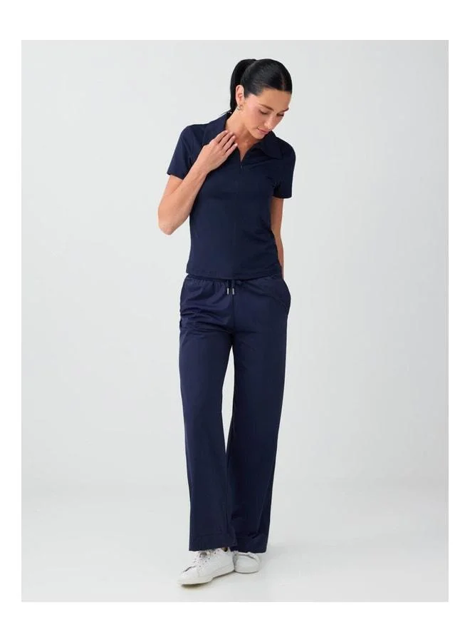 Jimmy Key Navy Pocket-Detail Waist Elastic Knit Pants.