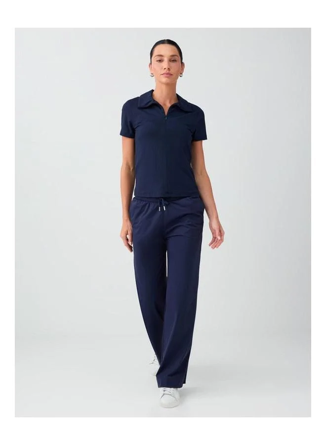 Jimmy Key Navy Pocket-Detail Waist Elastic Knit Pants.