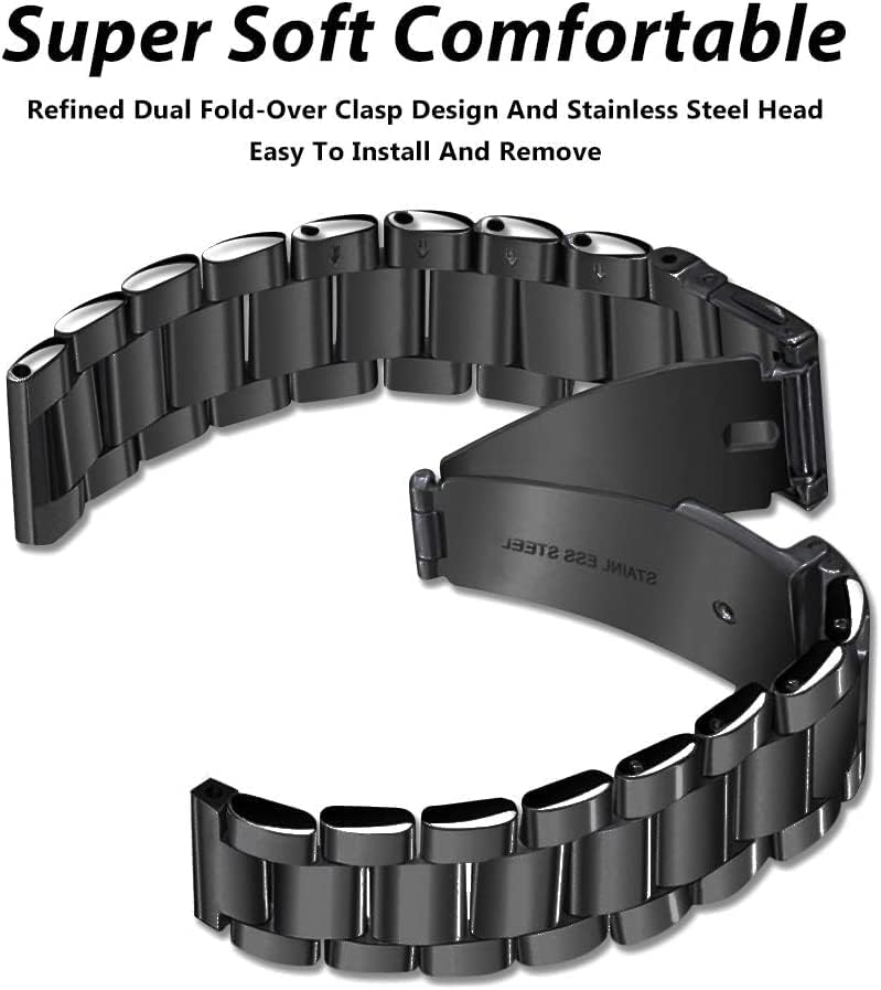 INEFABLE 20mm SmartWatch Strap Heavy Metal Chain for Amazfit GTS 2 Mini, Amazfit Bip/Bip U/Pro/Lite, Bip S, Amazfit GTS/ 2/2e, Samsung Galaxy Watch 4/ Watch 5 for All 20mm Watches - Black - Pack of 1 - Image 3