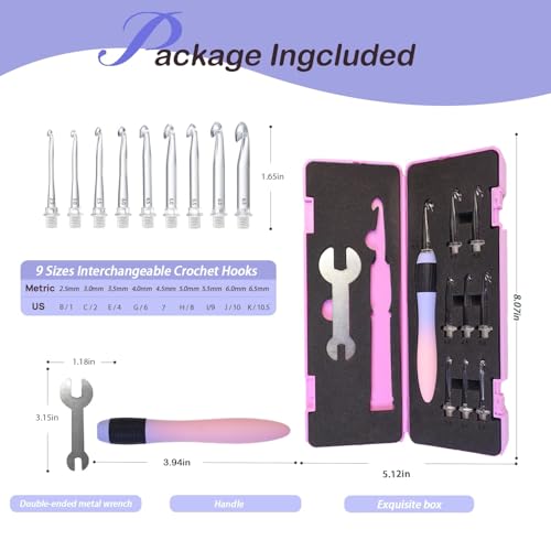 Yarniss Interchangeable Crochet Hooks with Screw Handle,8 Size Ergonomic Crochet Hooks with Comfortable Handle 2.5~6.5mm,Gradient Purple - Image 2