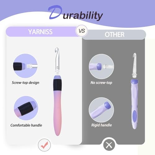 Yarniss Interchangeable Crochet Hooks with Screw Handle,8 Size Ergonomic Crochet Hooks with Comfortable Handle 2.5~6.5mm,Gradient Purple - Image 4