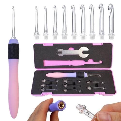 Yarniss Interchangeable Crochet Hooks with Screw Handle,8 Size Ergonomic Crochet Hooks with Comfortable Handle 2.5~6.5mm,Gradient Purple - Image 1