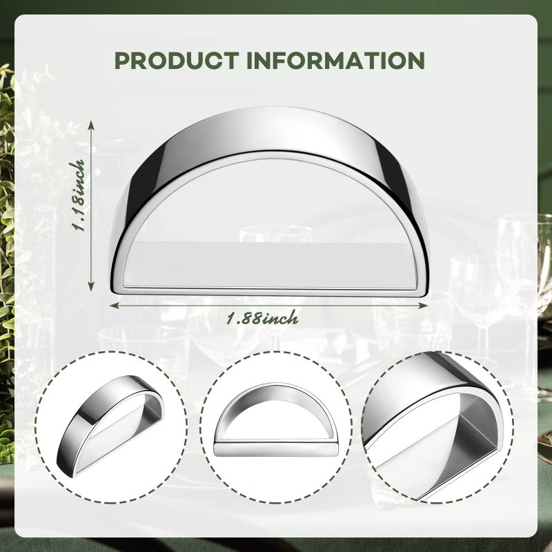 Chengu 8 Pcs Easter Stainless Steel Napkin Rings Festival Metal Napkin Ring Holders Modern Serviette Buckles Metallic Adornment for Table Settings Kitchen Dinner Party Wedding (Bright Silver Semicircle) - Image 2