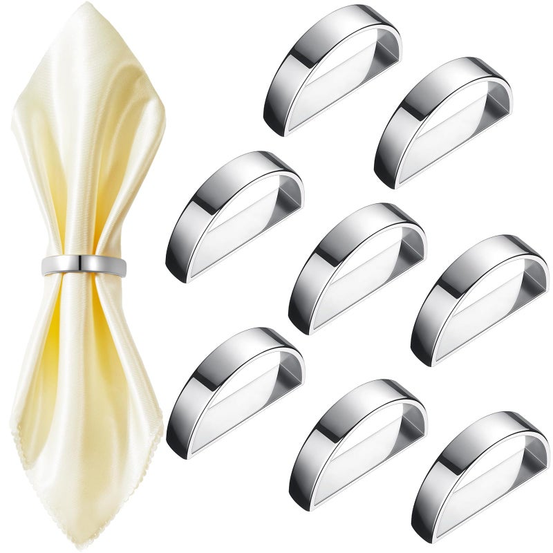 Chengu 8 Pcs Easter Stainless Steel Napkin Rings Festival Metal Napkin Ring Holders Modern Serviette Buckles Metallic Adornment for Table Settings Kitchen Dinner Party Wedding (Bright Silver Semicircle) - Image 1