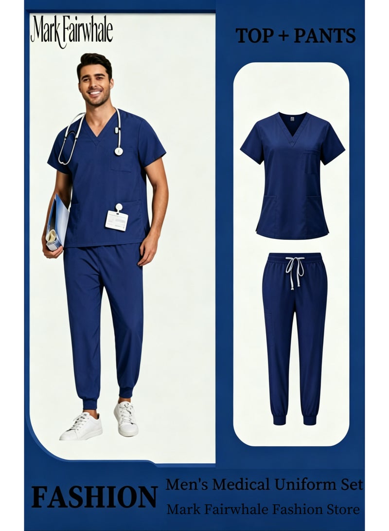 Mark Fairwhale New Minimalist V-Neck Short Sleeved Ankle Binding Men's Medical Hand Wash Suit Set - Image 1