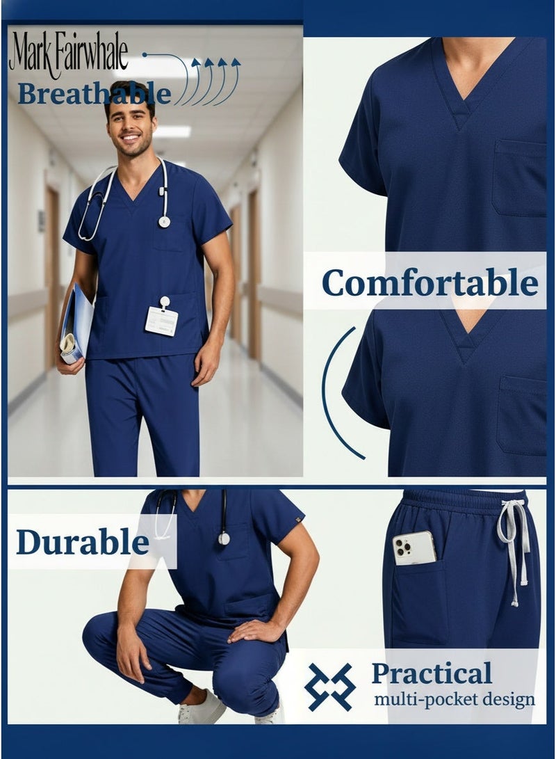 Mark Fairwhale New Minimalist V-Neck Short Sleeved Ankle Binding Men's Medical Hand Wash Suit Set - Image 5