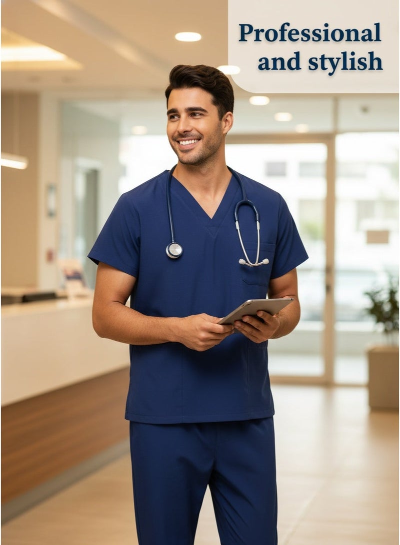 Mark Fairwhale New Minimalist V-Neck Short Sleeved Ankle Binding Men's Medical Hand Wash Suit Set - Image 3
