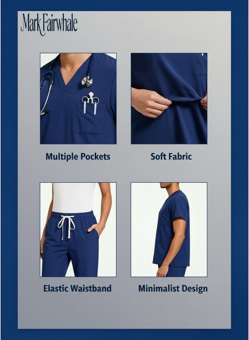Mark Fairwhale New Minimalist V-Neck Short Sleeved Ankle Binding Men's Medical Hand Wash Suit Set - Image 2