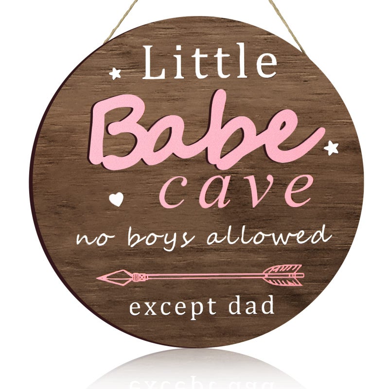 Little Babe Cave Door Sign Wood Baby Girl Nursery Decor Little Girl Nursery Room Wall Art for Bedroom Living Room Hanging Rustic Woodland Decor