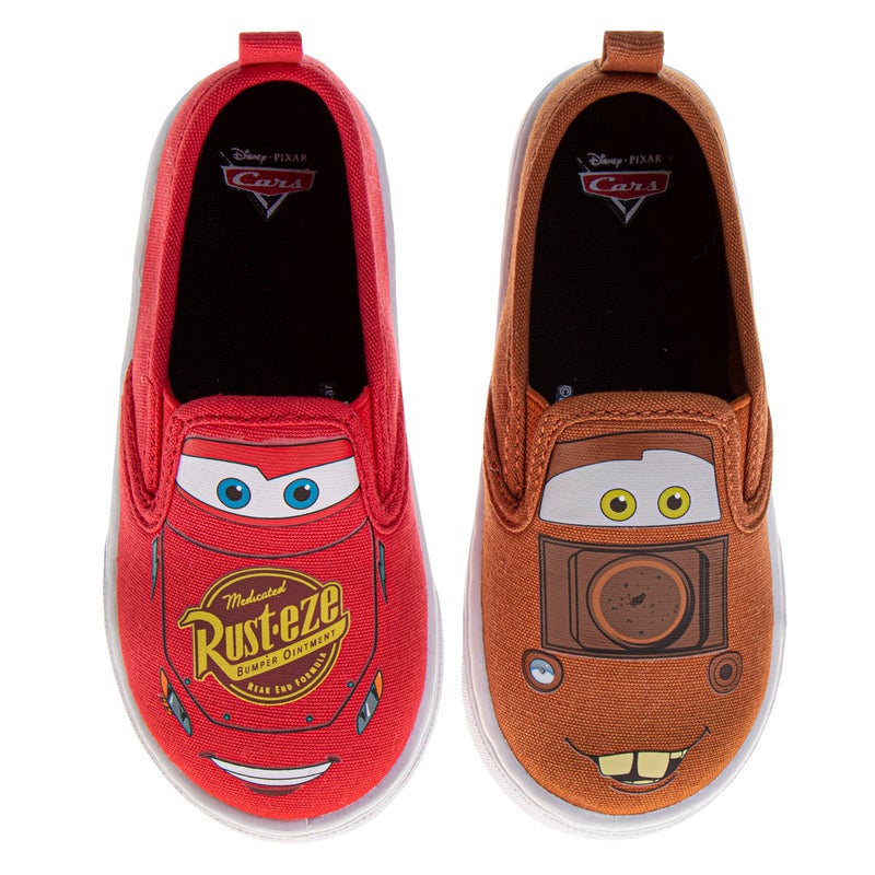 Josmo Disney Cars Shoes for Kids Lowtop Sneakers - Casual Fashion Slip-on Laceless Canvas Shoe - Lightning McQueen and Tow Mater (Size 9 Toddler) - Image 1