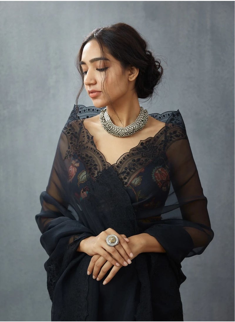 Gulf Vogue - Designer Georgette Saree With Unstitched Blouse Piece - Image 1