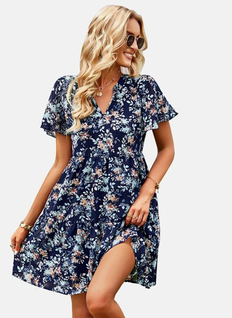 يونيكي Blue Printed A-Line Mini Dress